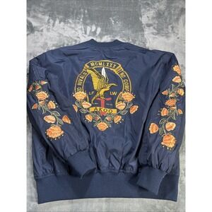 Akoo Bomber Jacket Mens Large Warfare Logo Graphic Print Flower Windbreaker